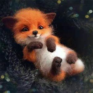 Ej färdig avslappnad DIY Kit Handgjord Pocket Animal Pet Doll Toy Wool Needle Felting Kit Dog Cat Fox Head Decor Dog Fox Rabbit Y0816