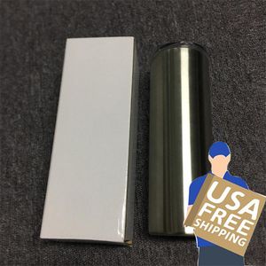 Magazyn US 20OZ Sublimacja Stainless Steel Skinny Tumbler Dwurzynowe Walklety Izolowane Kubki z pokrywką i słomy Podróży Kubek Kubki Do Piwie