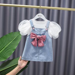 2021 Nyfödd Baby Girl Clothes Outfits Set Prinsessan Baby T-shirt + Denim Skirt Suit för Spädbarn Baby Girls Kläder Birthday Set Q0716
