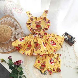 2Pcs Baby Girls JK Customize Dresses Children Bear Print Dress with Pant Toddler Loilta Ball Gown Little Girl Birthday Vestidos 210615