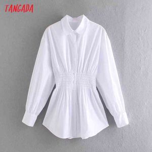 Kobiety Vintage Tunika Białe Koszule Z Długim Rękawem Solidna Skręć Kołnierz Eleganckie Biuro Panie Work Wear Top Ce210 210416