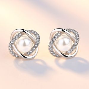 925 Sterling Silver New Woman Fashion Jewelry High Quality Crystal Zircon Pearl Flower Retro Hot Selling Earrings 772 Z2