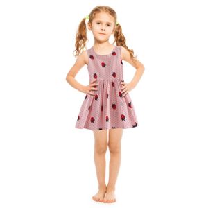 Jordgubbsutskrift sundress barn barn kläder sommar ärmlös prinsessa klänningar toddler baby tjejer bär avslappnad klänning q0716