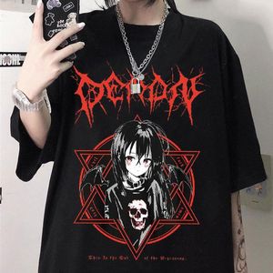 Harajuku t-shirt estetisk sommar retro tee svart demon punk gotisk anime tecknad streetwear kvinnor dropshipping emo grunge top