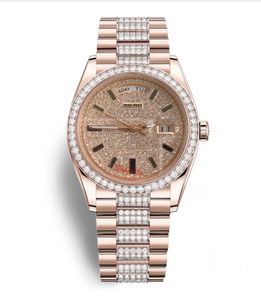 watch luxurious and noble rose gold case diamond-set strap 36 mm sapphire glass automatic mechanical movement day calendar