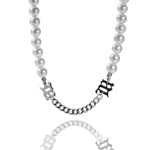 Жемчужная стальная цепь хип -хоп ожерелье ювелирные изделия мужские женские блюда ретро -ретро -ключичные цепи воротнички