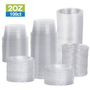 Contenitori 1oz Bicchieri di plastica usa e getta Jello Shot con coperchi, contenitore per porzioni di soufflé, 1 oncia Scatola trasparente KD1