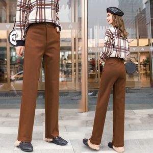 Kobiety Wełna szerokie spodnie nogi jesień zima moda grube ciepłe wełniane spodnie casual harem spodnie biuro dama pantalon 210423