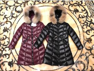 Kadınlar Büyük Gerçek Fox Kürk Kapüşonlu Aşağı Ceket Kalın Sıcak Çift Fermuar Ince Ceket Su Geçirmez Parkas Siyah / Şarap Kırmızı Boyutu 1234