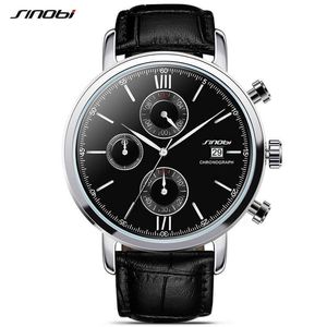 Sinobi 2020 Men's Watch Leather Stopwatch Date Waterproof Clock Man Quartz Watches Mens Watches Luxury Watches Erkek Kol Saati Q0524