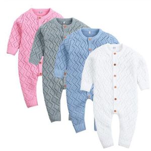 Tuta da neonata autunnale a maniche lunghe lavorata a maglia con stampa geometrica maglione per bambini tuta da ragazzo 210429