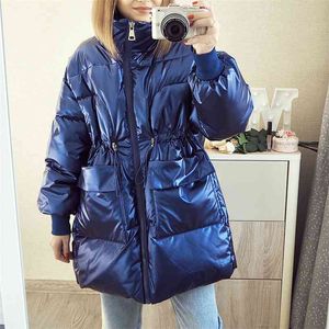 Vinter Kvinnor Parkas Fashion Glänsande Tyg Tjockad Vindtät Varm Jackor Coat Outwear Snow Wear Jacka S-XL 210913