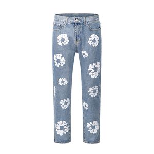 Flower Full Print Dżinsy spodnie Owwony streetwearu prosto zwykli mężczyźni i kobiety dżinsowe spodnie 524