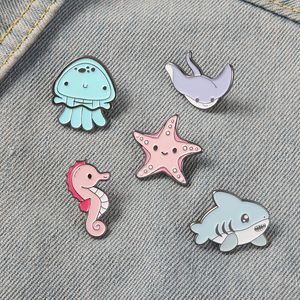 Women's Cute Ocean Fish & Starfish Brooches, Fashion Dress Coat Shirt Denim Pin, Mixed Color Metal Badges, Gift Jewelry Set with Box