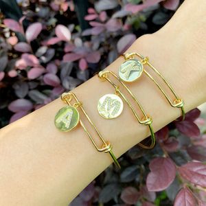 Gold Filled Letter Charm Bangles for Women with Stone Initial Name Bangle Bracelet Zirconia Diy Jewelry Making Women Gift Brtc34 Q0719