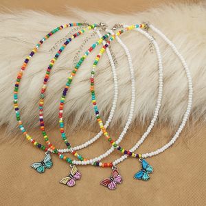 Cor borboleta pingente colar para mulheres meninas boho beads fita mulheres clavícula cadeia colares de jóias de praia