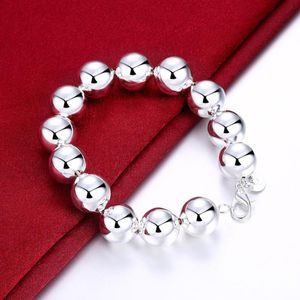 Link For Women Silver 925 Genuine Jewelry 14mm Beads Ball Bracelets & Bangles Pulseira Femme Bijoux GiftsLink Chain