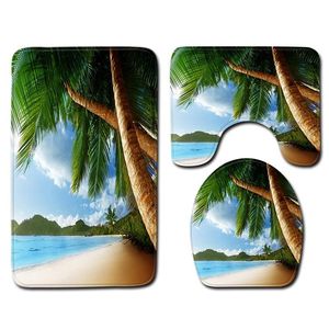 Carpets Beach Coconut Printed Rugs 3-Piece Non-slip Toilet Floor Mat Bathroom Decoration Absorbent Set