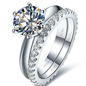 Solid Platinum PT950 3.55CT Brilliant Diamond Engagement Ring With Band Beautiful Birthday Present D Color VVS1 Gift
