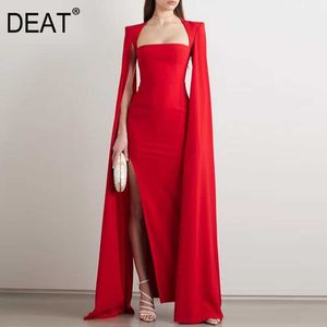 [DEAT] Spring Summer Fashion Loose Solid Color Sleeveless Ankle-length High Waist Square Collar Elegant Dress 13Q405 210527
