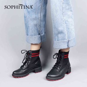 SOPHITINA Stivali da donna Eleganti Casual Stivaletti da donna di alta qualità Punta tonda Tacco medio Comode scarpe nere Donna C788 210513