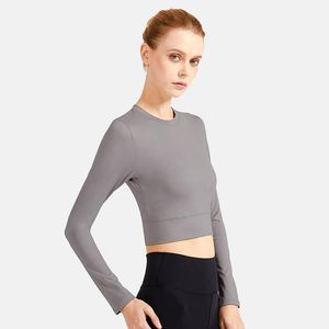 Svartrosa grå purplr långärmad skjortor för kvinnor 2021 ankomst rund hals sexig löpande träning cykeldans toppkläder yoga outfit