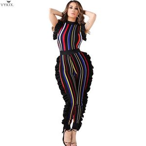 Women s Jumpsuits Rompers Spring Rainbow Colorful Stripe Ruffle Sexy Jumpsuit Women Romper O Neck Sleeveless Casual Clearance Sale Overall