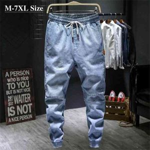 Höstmän ljusblå harem jeans plus storlek 5xl 6xl 7xl elastiska midja denim byxor manliga märkesbyxor 210716