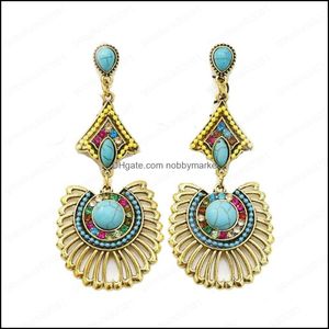 Danging ChandelierイヤリングジュエリーステートメントBlue Stone Dorp女性ゴールドユニークなロングイヤリングエジプトトルコJhumkaインディアンドロップデリバリー2