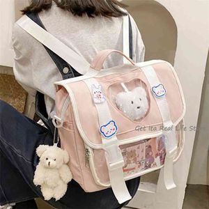 Women Kawaii Backpack for School with Clear Pocket Japanese Harajuku Girls Shoulder Bag Cute Kawaii Heart Ita Bag Anime H226 210922