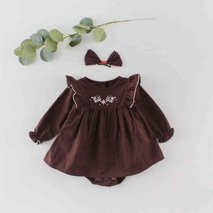 Girls Baby Plaid Rompers Long Sleeve Triangle Bodysuit And Skirt Spring Girl Bodysuits Creeper Little Clothing 210429