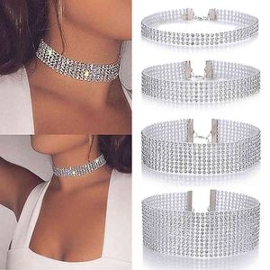 Kvinnor Bundle Neck Element Halsband Extra Wide Full Rhinestone Diamante Crystal Smycken Choker Collar Bröllop Tillbehör Y0420