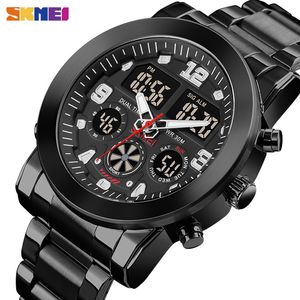 SKMEI 3 Time Fashion LED Mens Klockor Chrono Count Down Digital armbandsur Casual Stainless Steel Strap Men Watch Reloj 1642 Q0524