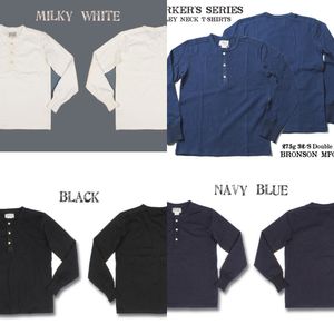 Bronson Henley Shirt Old Time Mens Cotton T 셔츠 남성 긴 소매 티 슬림 맞는 탑스 캐주얼 빈티지 옷 솔리드 컬러 X0726