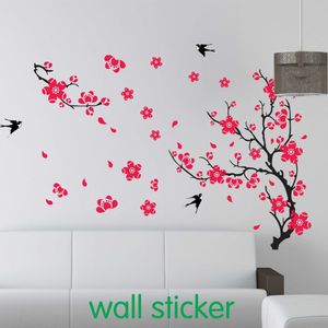 1 uppsättning stor svala plommon blomma vägg klistermärke för säng rum dekoration pvc hem decal cherry blossom sticker 210420