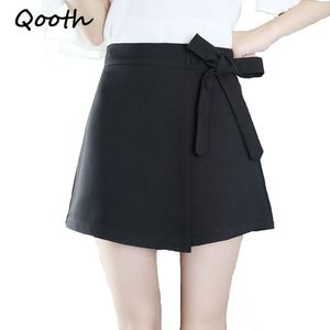 Qooth Spring Sumemr Skirt Women Short Skort High Waist Solid Preppy Style A-line Skirt Young Girl Size 2XL Mini Skirt QH983 210518