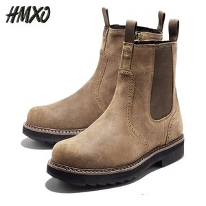 HMXO Wear-resistant Vegetable Tanned British Style Set Foot High-top Men Boots Casual 's Shoes Black Chelsea 211217