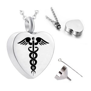 Rostfritt stål Silver Caduceus Angel Nursing Themed Pendant Halsband Urn Halsband Keepsake-med fyllnadssats