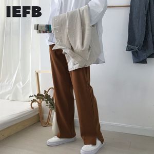 IEFB Männer Seite Split Bottoms Kausalen Anzug Mantel Ins Lose Hohe Taille Breite Bein Hosen Schwarz Braun Hosen Für männlichen Reißverschluss 9Y5169 210524