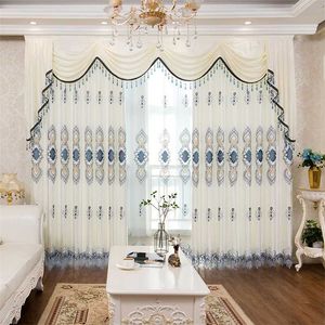European Style Curtains for Living Dining Room Bedroom High-end Embroidery Curtain Thick Fabric valance Curtain Tulle Custom 211203
