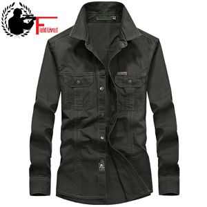 Camicie da uomo stile militare uniforme 3XL 4XL 5XL 6XL Plus Size Camicie cargo da uomo a maniche lunghe in cotone britannico grande US Army Green 210518