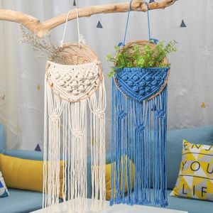 手織りの花の植物の鍋綿のロープタッセルぶら下げネットバスケット植物の植物の編み物編み刃刃の植木鉢のための庭のバルコニーZYY997