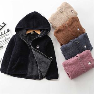 Winter Childrens jacket Long Sleeve Coral Fleece Hoodie Jacket For Girls Warm Coats Baby Clothes Girls Cartoon Clothing 211023