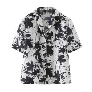Summer Women Graffiti Printing Tailored Collar Shirt Female Short Sleeve Blouse Casual Lady Loose Tops Blusas S8975 210430