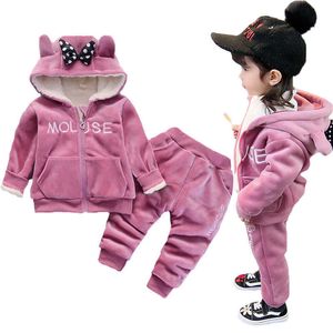 Zimowe grube ciepłe dziewczyny odzież zestaw pluszowy bawełniany garnitur dla dziewczynki ciężki wytrzymuje ciężkie ubrania dla dzieci zimnego malucha x0902