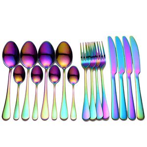 Tablewellware Stainless Steel Cutlery Rainbow Tableware Home Kitchen Fork Knife Spoon Dinnerware Set Dropshipping