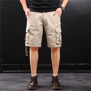 Summer Shorts Men Loose Cargo Shorts Daily Working Shorts Knee Length Wide Calf Leg Pockets Bermudas Casual Business Bermudas 210603