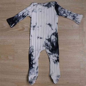 Siyah Kravat Boya Bebek Kız Erkek Pamuk Nervürlü Ropmers Yürüyor Giysileri Yumuşak Footiyeler Bodysuit Bırak Baskı Ropa Bebe 210724