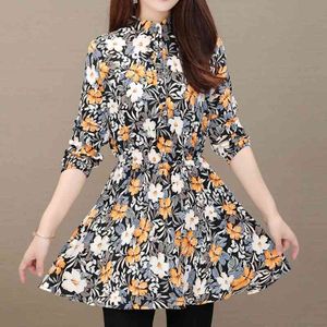 Feminine Blusa Chiffon Shirts Herbst Mode Damen Bluse Plus Size Print Blume Langarm Tops 896B 210420