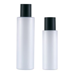 Embalagem da garrafa plástica do ombro liso do ombro fosco do animal de estimação preta do animal de estimação com tampa Cosméticos vazios Cosméticos Recipiente recarregável 100ml 200ml